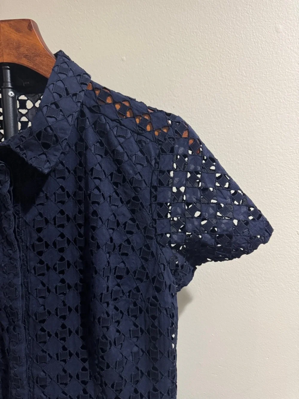 Ann Taylor Navy Eyelet Fit-and-Flare Dress - Picture 6 of 11